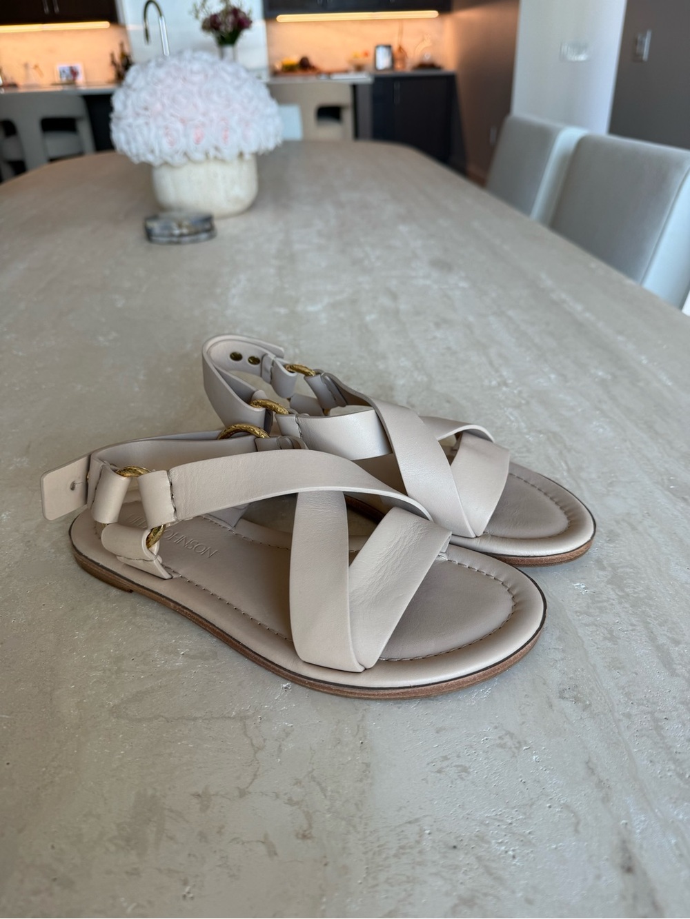 Ulla Johnson Cream Leather Crisscross Slingback Sandals- new never worn